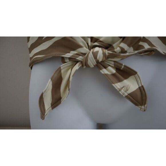 Michael Kors Women's Sz S Khaki Zebra Print Tie Front Tankini Swimsuit Top $102+ - Picture 6 of 16